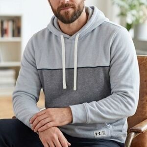 Under Armour Men's Fleece Hoodie Gray Colorblock Sweatshirt Loose Fit! L